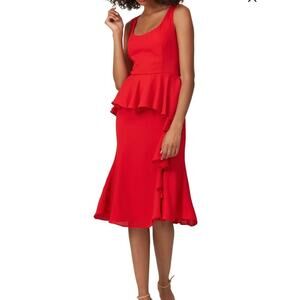 Prabal Gurung Red Sleeveless Ruffle Midi Dress Sz 6